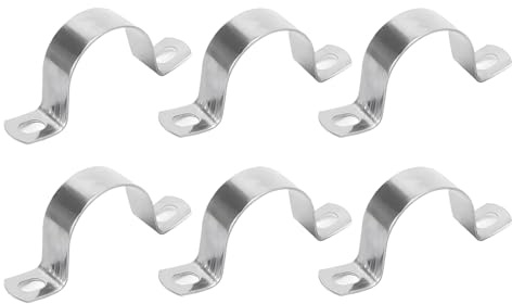 6 Pcs Ø 2 Inch Stainless Steel Pipe Clamp Set – Heavy Duty U-Shaped Pipe Brackets with 2 Fixing Holes, Durable Metal Supports for Conduit, Tubing & Wall Mounting Ø 50 mm for Plumbing & Industrial Use