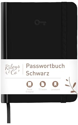 Rileys & Co Carnet de Mot de Passe Alphabétique, Carnet mot de passe alphabetique, Répertoire Sécurisé, Cahier pour Identifiants, Codes d’accès, Sites web, Idéal pour Seniors (15.2 x 11.4 cm, Noir)