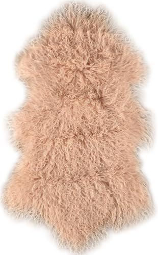 Kuhfelle Online & Nomad Tibet-Lammfell (Rosa) Tibetisches Lammfell, 60 × 100 cm, Haarlänge 7-12 cm, Weiches Schaffell für Sofa, Bett oder Boden