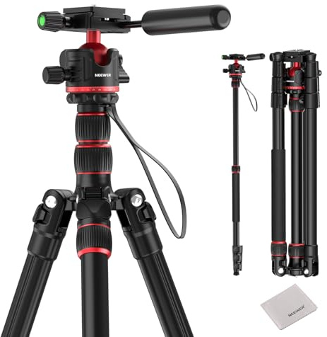 NEEWER BASICS Trépied/Monopode pour Appareil Photo,77'',Compact & Léger,pour Voyage DSLR Vidéo,avec Rotule 360°,Plateau Rapide Arca, Pieds Réversibles,Axe Central Inversé et 2 Chiffons,Charge 6kg,TP08