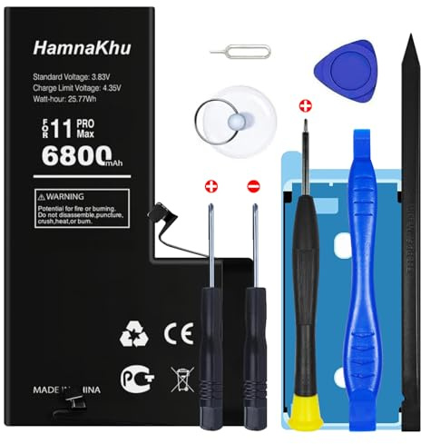 Batterie de rechange haute capacité 6800 mAh pour iPhone 11 Pro Max, outils professionnels et adhésif inclus