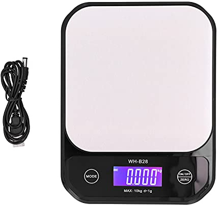 Báscula para alimentos, carga USB, resistente al agua, balanza eléctrica para medir el peso, báscula para hornear alimentos para cocina, 6,3x8,3x1,2 pulgadas (10kg/1g)