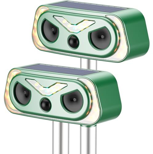 Solar Ultrasonic Animal Repellent Outdoor, Cat Repellent Outdoor with Motion Detection, Rabbit for Yard Garden Farm, Rabbit,Squirrel,Deer,Raccoon,Skunk,Rodent Deterrents Animal Repeller, 2 Pack