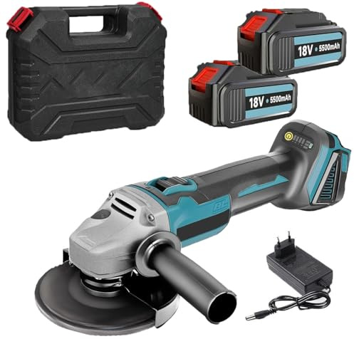 Akku-Winkelschleifer,Ersatz für Makita DGA504Z(18V, 125mm Scheiben-ø, Sanftanlauf, für Trenn, Schleif- & Schrupparbeiten, mit Zusatzhandgriff, Schutzhaube & Zubehör; 2X5.5Ah Akku & Ladegerät) ﻿