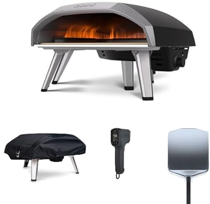 Ooni Koda 16 Gas-Pizzaofen Bundle – Inklusive Abdeckhaube, 14 (35cm) Pizzaschieber aus Metall & Digitalem Infrarot-Thermometer – Komplett-Set für Draußen