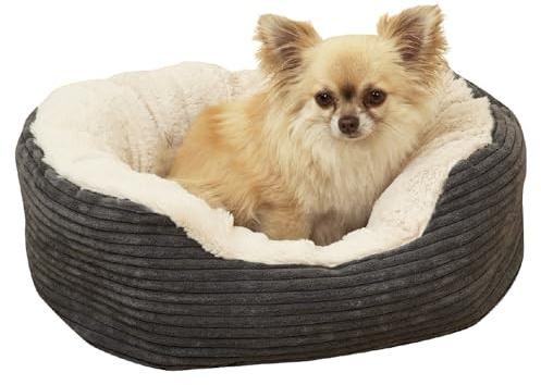 Rosewood Panier Chien en Velours Côtelé et Peluche 51 x 45 x 15 cm Lit pour Petit Chien avec Bords Rehaussés Lavable à 30 Degrés Gris