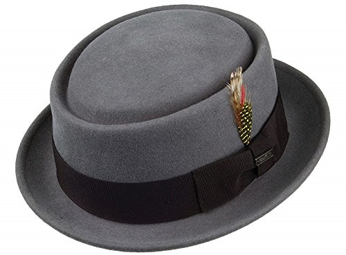 Unbekannt Feather Pork Pie Hut m. Feder, Größe:XL, Farbe:grau