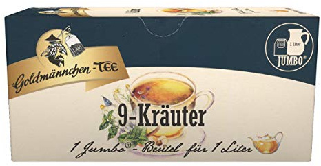 Goldmännchen Jumbo Tee Thüringer 9-Kräuter, Kräutertee, 20 Teebeutel, Große Beutel, 3119