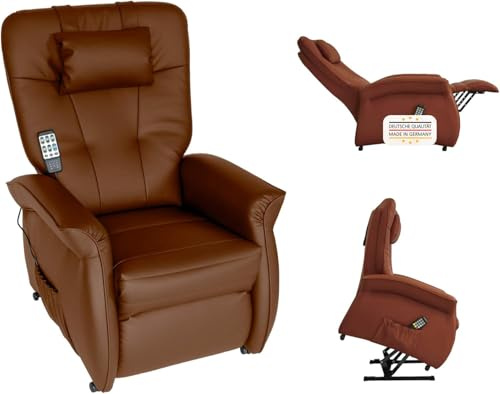 MABAMAHO THRONER EXKLUSIV 5-Zonen-Massagesessel inkl. Arm-Massage, mit elektr. Aufstehhilfe, 7 Motoren, Heizung, Liegefunktion, Fernbedienung, aus Deutschland, Kunstleder in Sherry