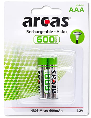 Arcas 17706203 - Akku Ni-MH Batterien AAA / HR03, 2 Stück, Kapazität 600 mAh, wiederaufladbar, schnellladefähig, für elektronische Geräte zur Sicherstellung einer optimalen Energieversorgung