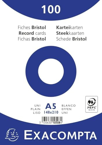Exacompta 100 Karteikarten blanko Ungelocht in Folie 148x210 mm Weiß