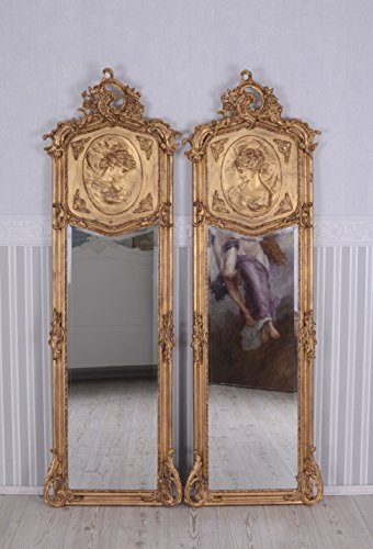 Zwei Wandspiegel Set 2 Barock Spiegel Gold Frauenbüsten Re + Li Ankleidespiegel Garderobenspiegel Rokoko cat207a Palazzo Exklusiv