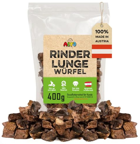 ALTO - Premium Trainingsleckerli für Hunde - getrocknete Rinderlunge Würfel klein 400g - Natürliches Hundeleckerli getreidefrei - für Hundetraining, Leckerlitasche für Hunde, Welpen Leckerlies