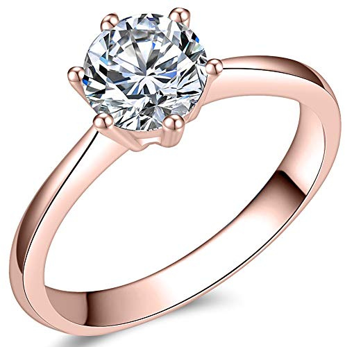 JUDE 1.0 Carat Classical Stainless Steel Solitaire Engagement Ring (Rose Gold, U)