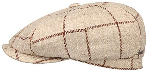 Stetson Hatteras Silk Wool Check Flatcap Ballonmütze Schirmmütze Seidencap Wollcap Herren - Made in Germany mit Schirm, Futter, Futter Winter Herbst-Winter - 61 cm beige