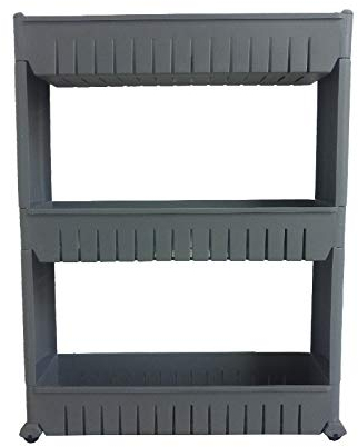 HYGRAD® Slide Out Storage Tower Folding 3/4 Tier Rolling Castor Kitchen Bathroom Trolley Rack UK (Grey, 3 Tier)