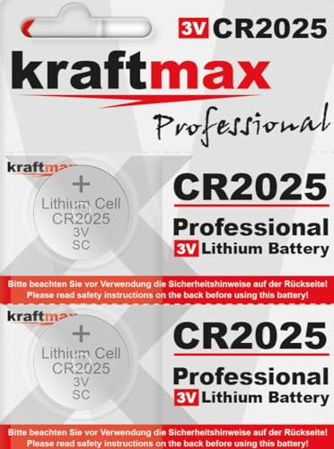 Kraftmax 2er Pack CR2025 Lithium Hochleistungs- Batterie / 3V CR 2025 Knopfzelle für professionelle Anwendungen - Neuste Generation