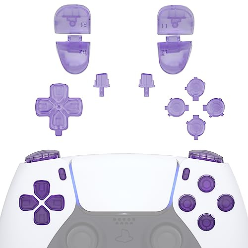 eXtremeRate Replacement D-pad R1 L1 R2 L2 Triggers Share Options Face Buttons, Clear Atomic Purple Full Set Buttons Compatible with ps5 Controller BDM-030 - Controller NOT Included