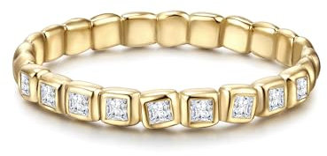 GLANZSTÜCKE MÜNCHEN Damen-Ring aus 925/- Sterling Silber gelbvergoldet mit Zirkonia weiß - Silberring vergoldet Bandring