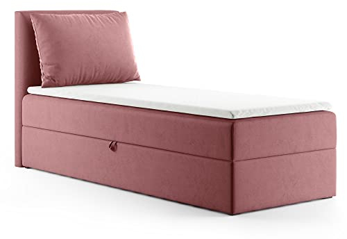 Sofnet Boxspringbett Egro Mini mit Bettkasten und Kissen - Einzelbett mit Bonell-Matratze und Topper, Polsterbett, Bett, Schlafzimmer (Pink (Kronos 29), 90 x 200 cm)