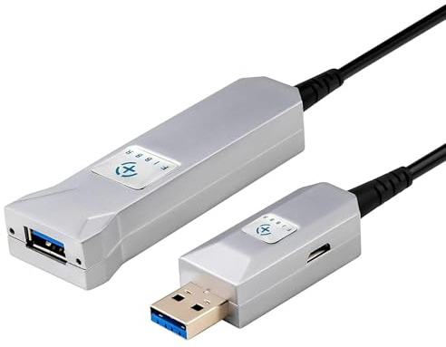 FIBBR USB A vers A Câble d'extension Actif 10M, 5Gbps Câble à Optique USB 3.2 avec Interface de Charge USB 2.0, Transmission Longue Distance convient Imprimantes, Scanners, Vision Industrielle