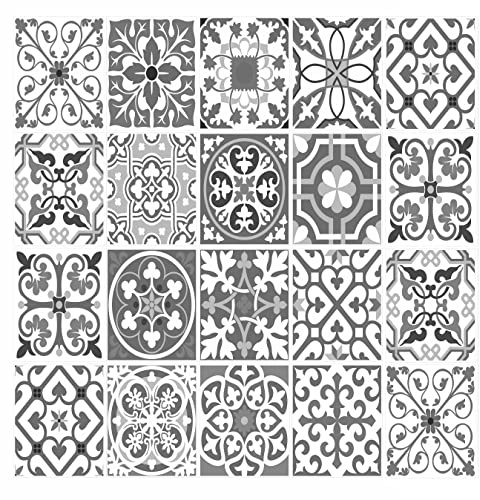 Tile Stickers, Pack of 16 Grey Mosaic, for use on 200mm x 250mm / 20cm x 25cm / 8 Inch Tiles, Waterproof for Kitchen, Splashback, for Bathroom, Self Adhesive, Peel and Stick On, Removable G37