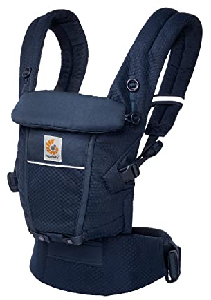 Ergobaby Adapt Babytrage für Neugeborene ab Geburt, 3-Positionen SoftFlex Mesh Ergonomische Babybauchtrage Rückentrage Baby-Tragetasche, Midnight Blue