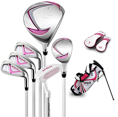 PGM Junior Golf Club Complete Set Includes Driver, Hybrid, 7, 9, Wedge Irons, Putter, Stand Bag Right Handed for Children Kids 3-5, 6 Pieces Youth Golf Clubs with 2 Headcovers for Boys & Girls