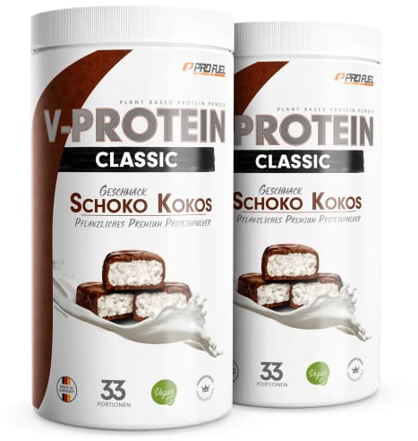 Vegan Protein Pulver SCHOKO-KOKOS 2x1kg - V-PROTEIN - Pflanzliches Eiweißpulver auf Erbsenprotein-Basis mit 71% Eiweiß-Gehalt - optimale Protein-Wertigkeit - veganer Protein-Shake ohne Soja & Weizen