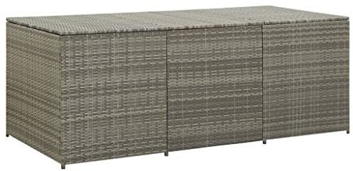 Hommdiy Gartenbox Auflagenbox Kissenbox Kiste Gartentruhe Truhe Box Aufbewahrungsbox Auflagenkiste Garten Poly Rattan 180x90x75cm Grau