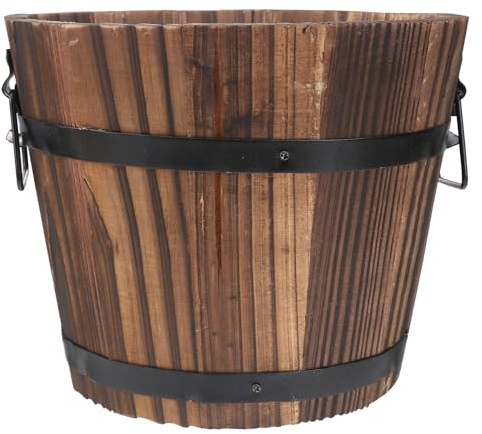 Cabilock Pot De Fleurs en Bois Carbonisé Style Tonneau Jardin Extérieur Intérieur avec Drainage Léger pour Plantes Et Succulentes Décoration Maison Bureau