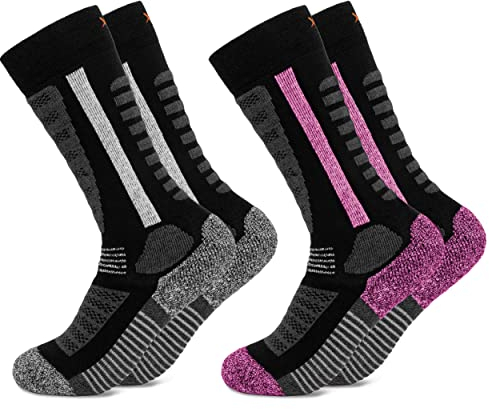 Occulto Kinder Skisocken 2er Pack (Modell: Charlie) Pink-Schwarz 31-34