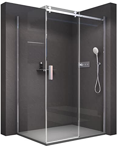 BERNSTEIN - Cabine de douche d'angle 110x80x195cm porte coulissante verre trempé ESG 6mm anticalcaire, Profilés chrome, Charnières réversibles gauche/droite - NT806FLEX
