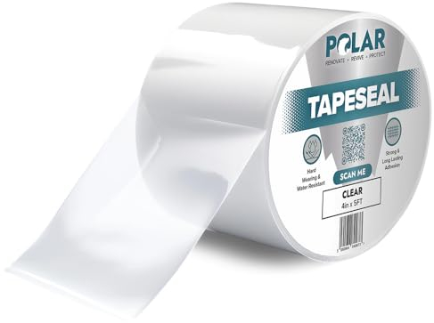 Polar TapeSeal Clear - 4 x 5 ft | Rubberised Waterproof Tape for Leaks & Cracks on Roofs, PVC Pipes, Downpipes, Plumbing & Gutters | All-Purpose Indoor & Outdoor Sealant Tape for Lasting Protection