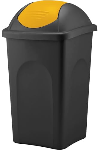 Home Centre Swing Lid Plastic Waste Bin 60 Litre Kitchen Yellow-Black | Recycling bin, colour code waste management, general trash, recycled rubbish container, made in Italy