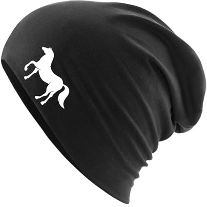 Huuraa Slouch Beanie Pferd Silhouette Geschenk | Erwachsenen Wintermütze Baumwolle und Elasthan Mütze Geschenkidee doppellagige Baumwollmütze