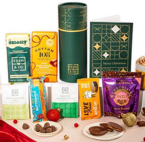 Gluten Free Hamper Gift Box with Truffles & Hot Chocolate Set, Christmas Presents for Her by EDEN & CO
