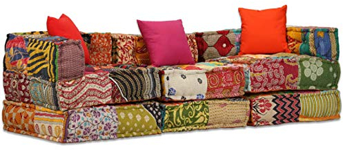 LAPOOH 3-Sitzer Modularer Pouf, Couch, Kleines Sofa, Sofa Schlafzimmer, Relaxsofa, Couch Jugendzimmer, Patchwork Stoff
