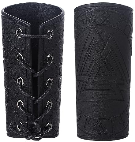 GORGECRAFT 2 st läderarmband medeltida rustning armband viking Odin runor Valknut präglat läder armskydd justerbart svart armband armskydd manschett för halloween vuxen riddare krigare cosplay
