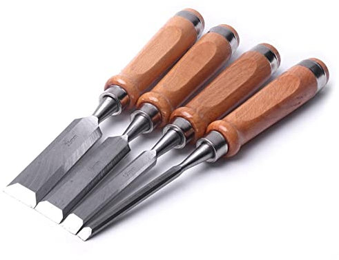 Samnuerly Juego de cinceles de Madera de Acero al Cromo vanadio de 4 Uds., 280mm, cincel de Tallado Plano de 6/12/19/25mm, Herramientas de Carpintero, tallador de Madera