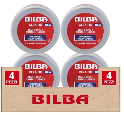 Bilba Cera Fix Modellante Capelli con Semi di Lino e Cristalli Liquidi Tenuta Elastica con Leggero Effetto Bagnato Profumazione Fresca Formula Professionale - 4 Barattoli da 100ml ognuno