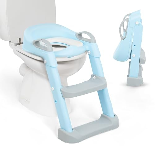 KikkaBoo Toilettensitz für Kinder mit Treppe LEA, Toilettentrainer, Zusammenklappbar & einstellbar, anatomischer Aufbau, Weiche, Herausnehmbare Polsterung, Griffe, Rutschfest, 18+ Monaten, Blau