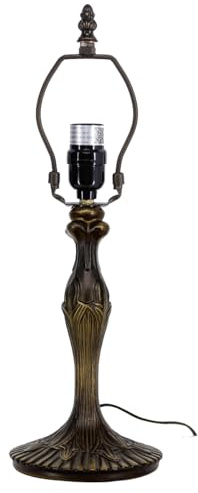 WERFACTORY Table Lamp Base Replacement Only, Wide 6 Height 18 Inch, Fit for 8, 10, 12 Inch Tiffany Style Stained Glass Lampshade, Dark Bronze Finish, Resin, Push Switch On Cord