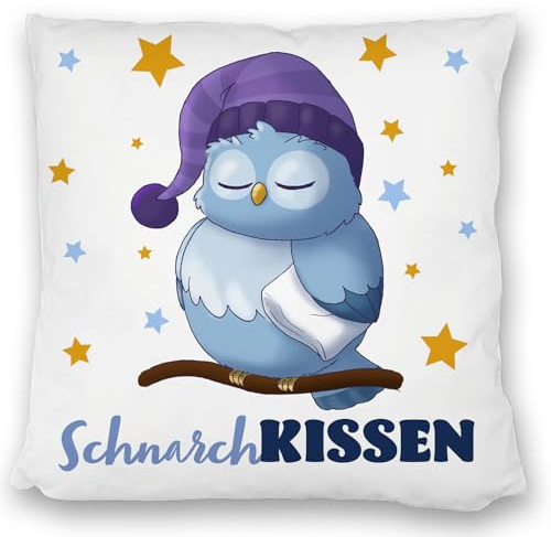 speecheese Schlafende Eule Kissen satiniert mit Spruch SchnarchKissen satiniert Gemütliches Nacht-Nickerchen Süßer Uhu Nachtkauz Ideal zum Schlafen Waldkauz-KuschelKissen satiniert