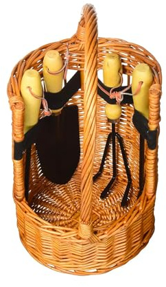 Juego Completo de Cesta con Herramientas para jardinería, con rastrillo y Paleta, Ideal para el Cuidado del jardín, 22 x 22 x 35 cm