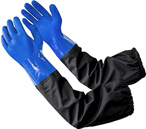 MEGAHERZ 69,5 cm lange Gummihandschuhe, PU-Teichhandschuhe, wasserdicht, Sandstrahlhandschuhe, chemische Schutzhandschuhe, säure- und laugenbeständig (blau)