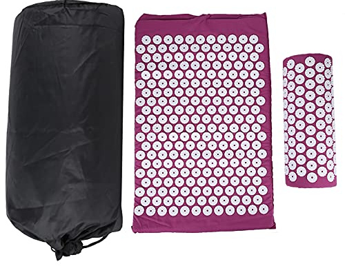 Akupressurmatte und Kissen-Set Zur Schmerzlinderung, Akupunktur-Massage-Yoga-Pad mit Reise-Tragetasche (Akupunkturkissen dreiteiliges Set lila)