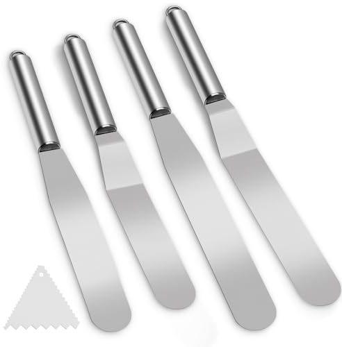 Piuluvor® Winkelpalette Torte 5er Set, Tortenmesser Edelstahl Tortenspachtel für Torten Zubehör Backen von Kuchen und zum Dekorieren von Kuchen (Silber)