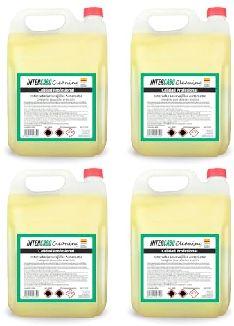 Pack 4 garrafas lavavajillas máquina 6 kg - total 24 kg - detergente alcalino para uso profesional - limpia grasa y residuos en loza, acero y cristal - ideal para cocinas industriales - Intercabo