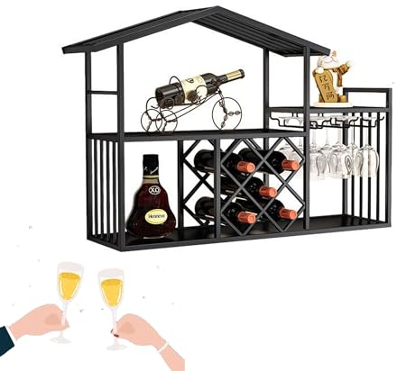 Wandmontiertes Weinregal, Barregale mit hängendem Weinglashalter, Likörflaschen-Ausstellungsregal, schwimmender Barschrank für Zuhause, Bar, Küche, Esszimmer